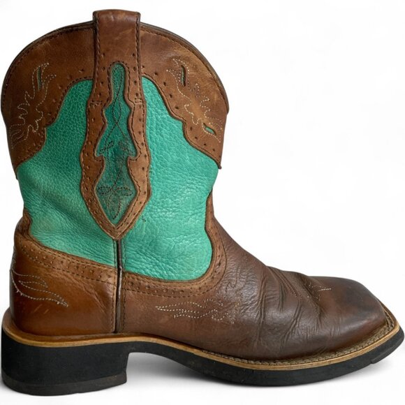 Ariat Leather Brown Green Western Cowgirl Cowboy Boots Women's 8 B - Picture 6 of 13